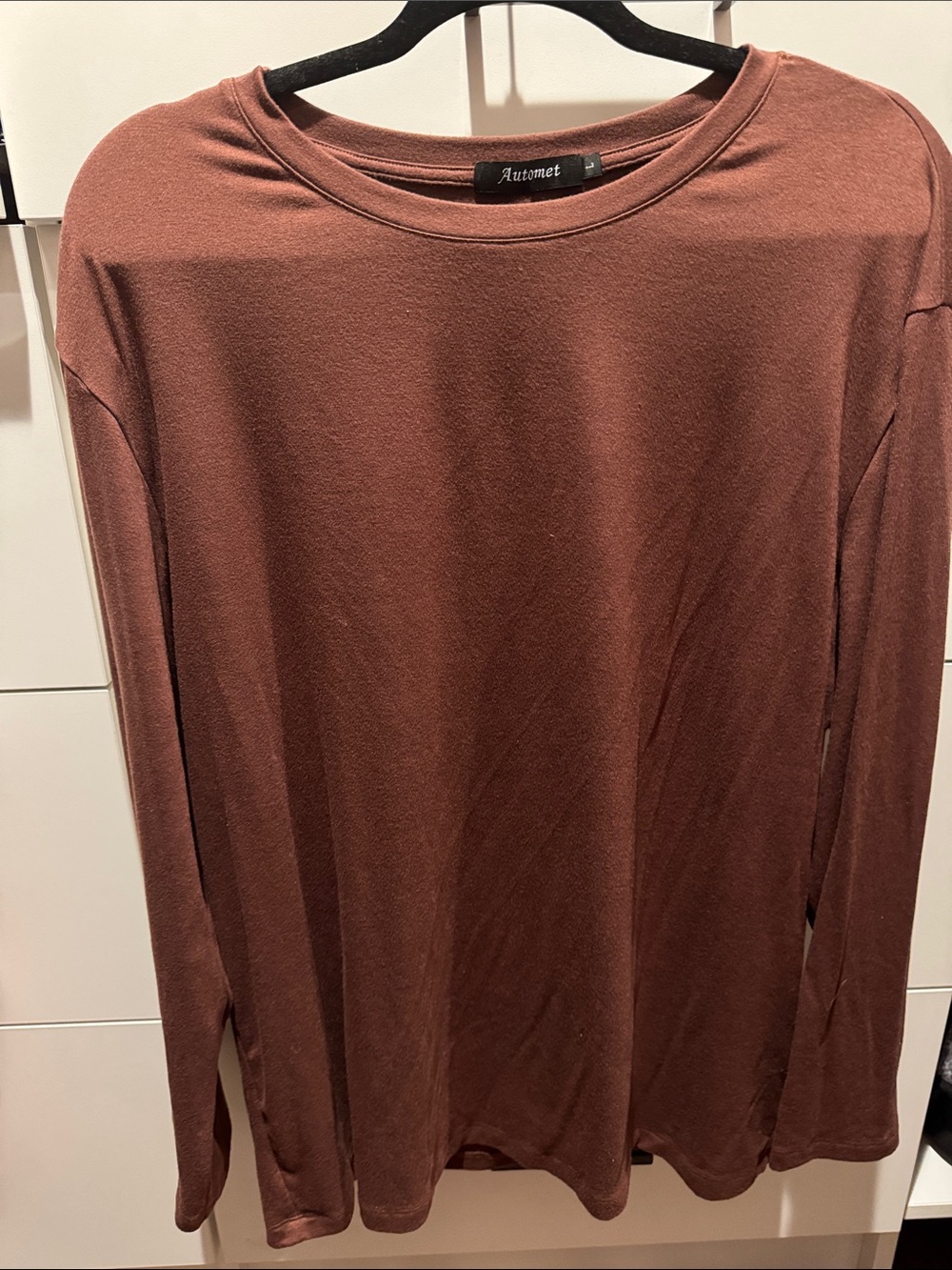 Automet Women's Long Sleeve Crewneck Top - Rust Brown